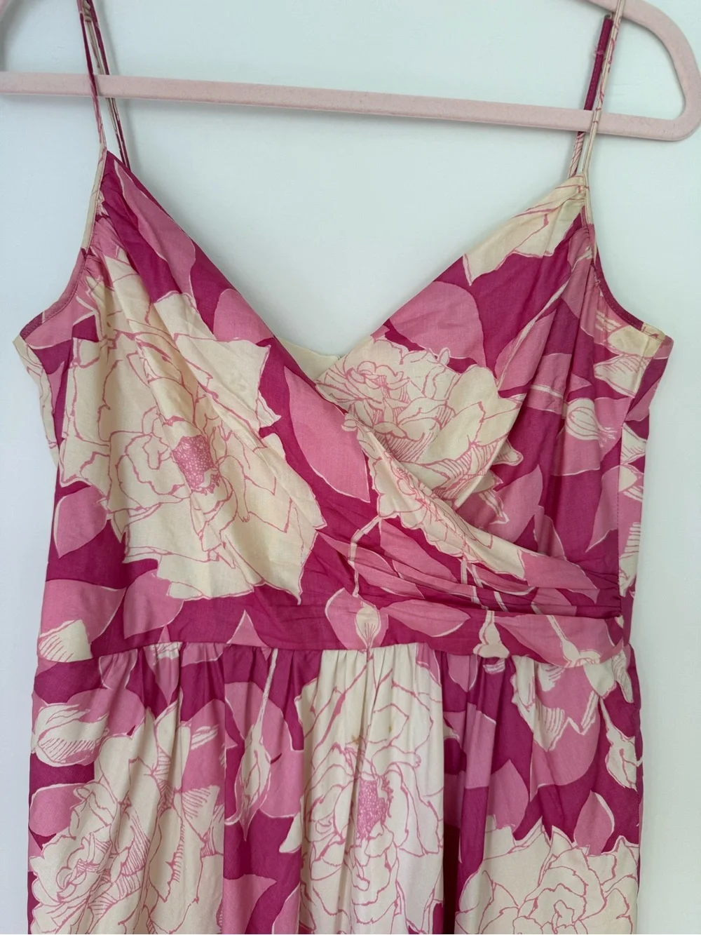 Trina Turk Silk Floral Dress Pink Cream Size 10 Made USA - Picture 3 of 7
